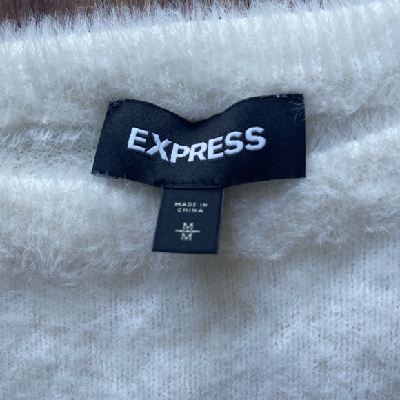 Express Ivory Cozy Fuzzy Crew Neck Sweater Sz M - Picture 8 of 13